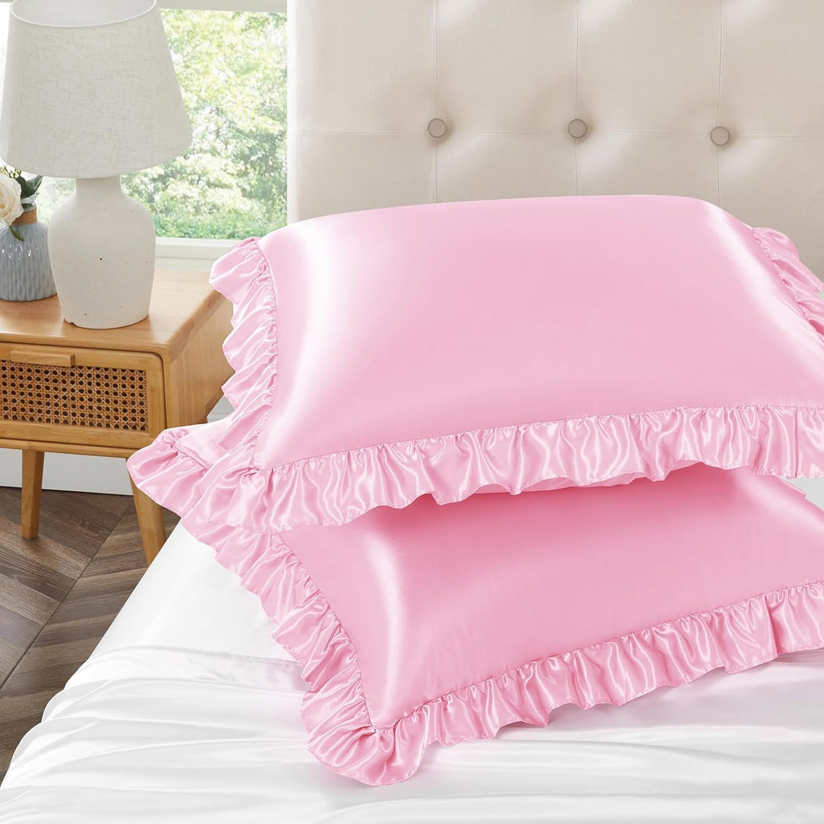 Pink Ruffle Pillow Covers, 18 x 18 Inch, Set of 2
