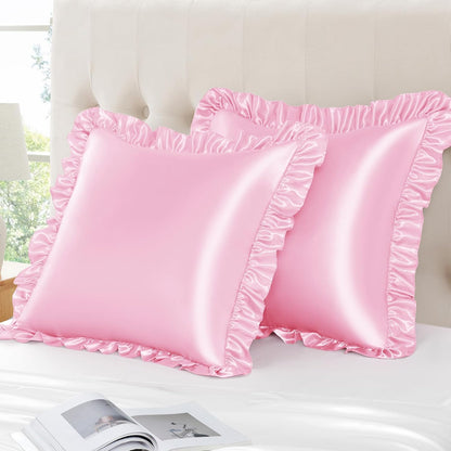 Pink Ruffle Pillow Covers, 18 x 18 Inch, Set of 2