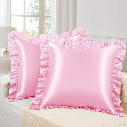 Pink Ruffle Pillow Covers, 18 x 18 Inch, Set of 2