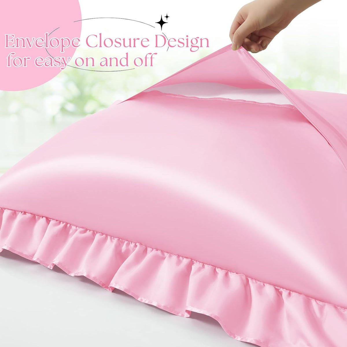 Pink Ruffle Pillow Covers, 18 x 18 Inch, Set of 2