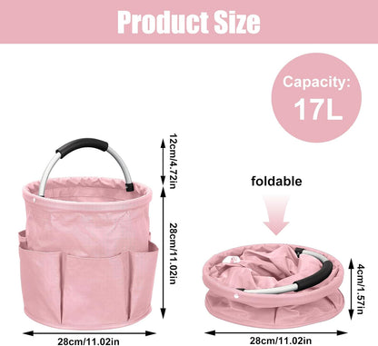Feminine Portable Cleaning Caddy, 17L Foldable Cleaning Supply Caddy with Handle, Pink