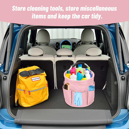 Feminine Portable Cleaning Caddy, 17L Foldable Cleaning Supply Caddy with Handle, Pink