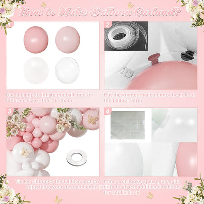 Light Pink Balloon Arch Kit, Baby Pink White Balloon Garland Kit