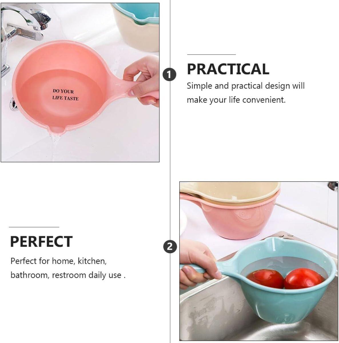 3pcs 3pcs Large PP Water Scoop for Home and Kitchen Practical Long Handle Ladles in Khaki, Light Pink, and Light Blue with Smooth Surface Easy to Clean for Bathing, Washing