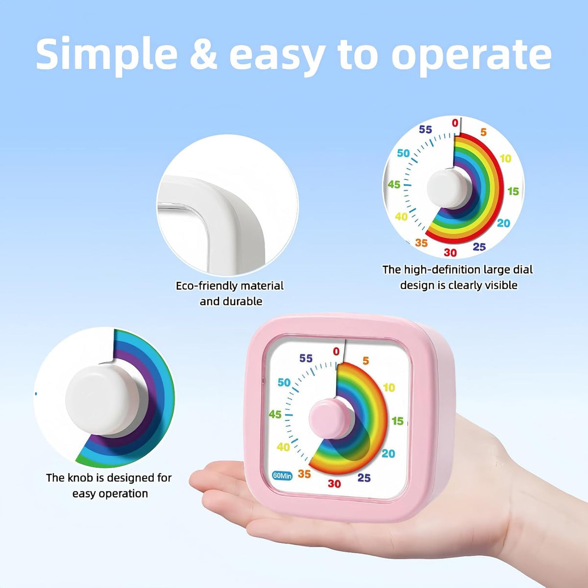 60-Minute Visual Timer, Countdown Timer for Kids and Adults, Kitchen timers for Cooking, Silent Classroom Timer for Home School Work (Pink)