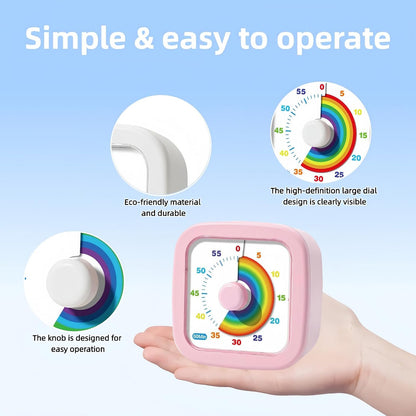 60-Minute Visual Timer, Countdown Timer for Kids and Adults, Kitchen timers for Cooking, Silent Classroom Timer for Home School Work (Pink)