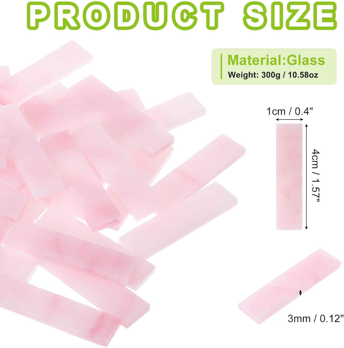 Rectangular Mosaic Tiles Stained Glass Strips, 1.57" x 0.4" Pink Glass Pieces 300g/10.58 oz Mosaic Tile Making Supplies for DIY Handmade Crafts and Home Decoration