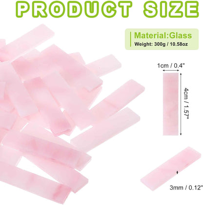 Rectangular Mosaic Tiles Stained Glass Strips, 1.57" x 0.4" Pink Glass Pieces 300g/10.58 oz Mosaic Tile Making Supplies for DIY Handmade Crafts and Home Decoration