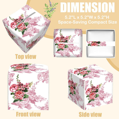 Leather Tissue Box Holder Watercolor Pink Rose Flower Tissue Box Cover Facial Paper Case Organizer Cube Napkin Dispenser for Bathroom Vanity Countertop Night Stand Office Car