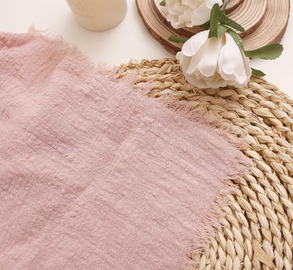 Cloth Napkins with Fringe Set of 12,100% Natural Soft Cotton, Easter Spring Washable Gauze Napkins for Wedding Decorative, Dinner Parties, Valentine's Day, Dusty Pink