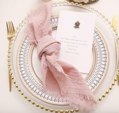 Cloth Napkins with Fringe Set of 12,100% Natural Soft Cotton, Easter Spring Washable Gauze Napkins for Wedding Decorative, Dinner Parties, Valentine's Day, Dusty Pink