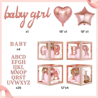 134pcs Rose Gold Balloons Baby Box with Letter (A-Z+Baby) for Girl