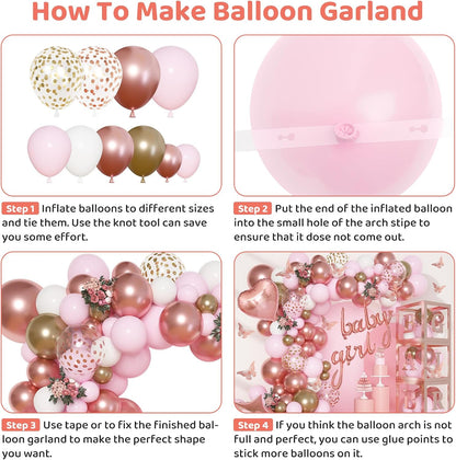 134pcs Rose Gold Balloons Baby Box with Letter (A-Z+Baby) for Girl