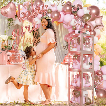134pcs Rose Gold Balloons Baby Box with Letter (A-Z+Baby) for Girl