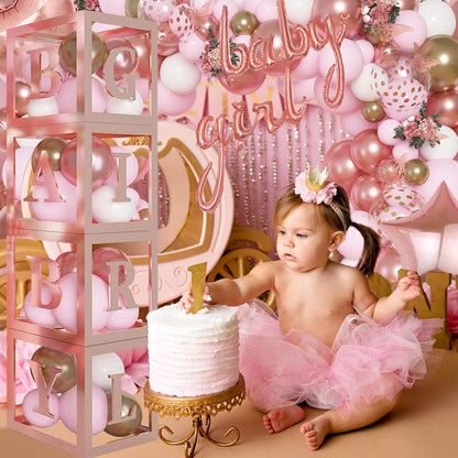 134pcs Rose Gold Balloons Baby Box with Letter (A-Z+Baby) for Girl