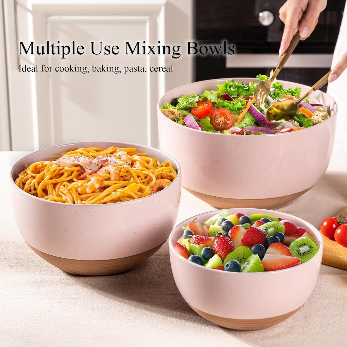 Ceramic Mixing Bowls,Stoneware Nesting Bowls Set of 3 for Kitchen