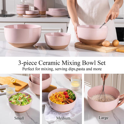 Ceramic Mixing Bowls,Stoneware Nesting Bowls Set of 3 for Kitchen
