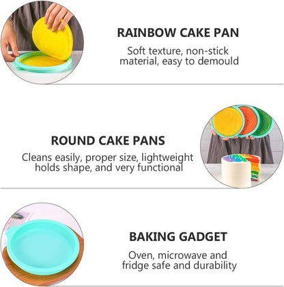4pcs 6-inch round Silicone Rainbow Cake Molds Nonstick Layer Cake Pans for Baking Green and Light Pink, Flexible Food-grade Bakeware Set for Home and Professional Use