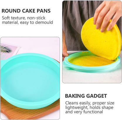 4pcs 6-inch round Silicone Rainbow Cake Molds Nonstick Layer Cake Pans for Baking Green and Light Pink, Flexible Food-grade Bakeware Set for Home and Professional Use