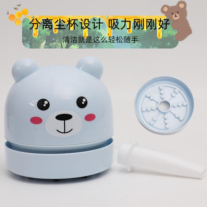 1pc - Automatic Desktop Cleaner Cartoon Teddy Bear Charging Mini Vacuum Cleaner-Pink