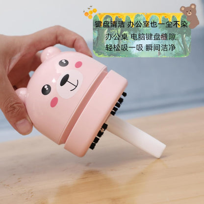 1pc - Automatic Desktop Cleaner Cartoon Teddy Bear Charging Mini Vacuum Cleaner-Pink