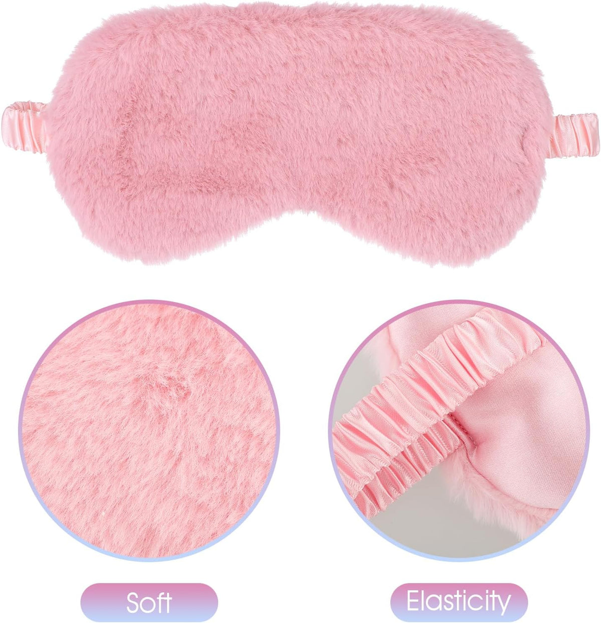 2 Pcs Plush Eye Mask Soft Sleeping Blindfold Eye Cover Comfortable Furry Faux Fur Sleeping Mask Satin Nap Night Eyeshade Cover for Women Men Gift (Pink)