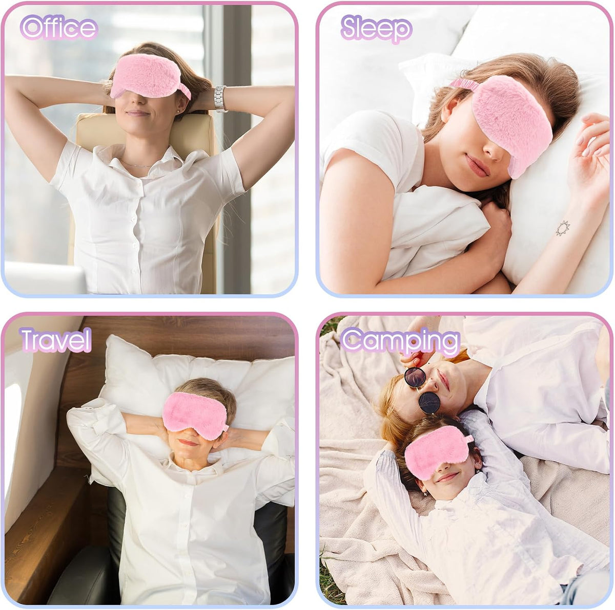 2 Pcs Plush Eye Mask Soft Sleeping Blindfold Eye Cover Comfortable Furry Faux Fur Sleeping Mask Satin Nap Night Eyeshade Cover for Women Men Gift (Pink)