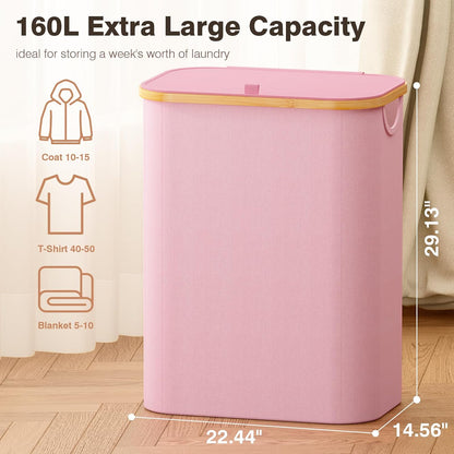 Hampers for Laundry Basket with Lid, 160L Large Laundry Hamper 3 Section