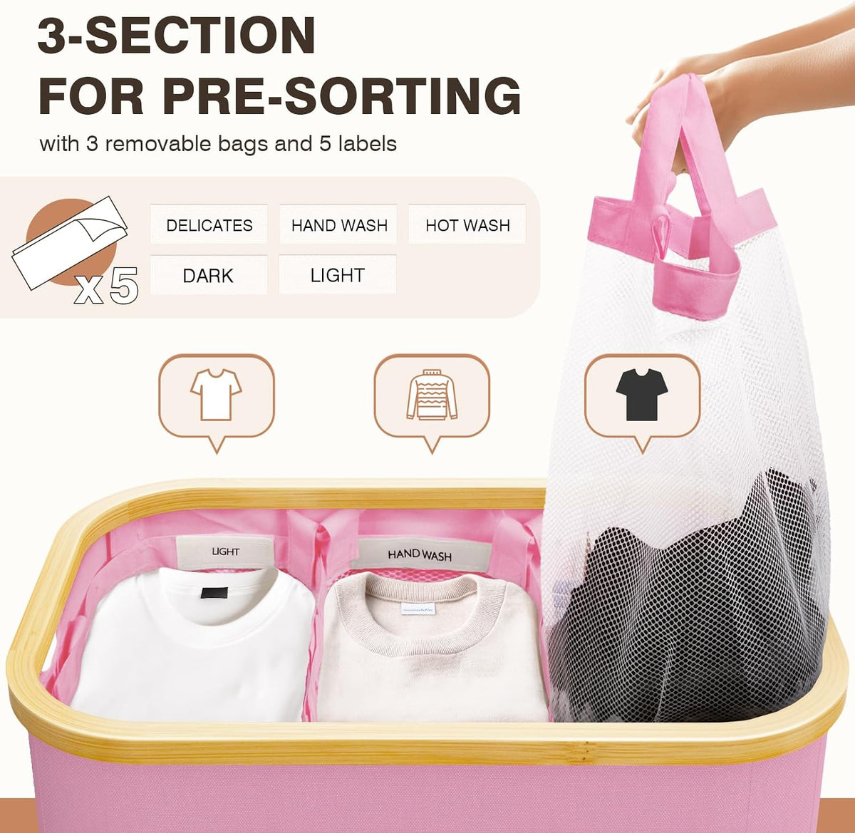 Hampers for Laundry Basket with Lid, 160L Large Laundry Hamper 3 Section