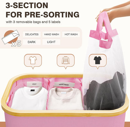 Hampers for Laundry Basket with Lid, 160L Large Laundry Hamper 3 Section