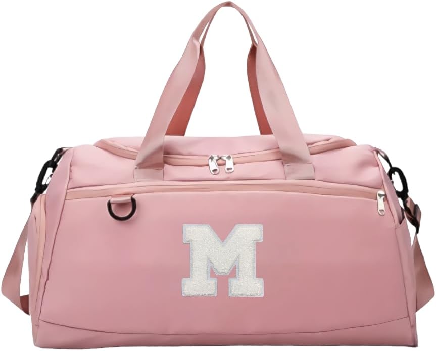 Small Gym Bag for Women Letter Style Small Duffle Bag for Travel Sport Carry on Bag-Pink(Letter M)