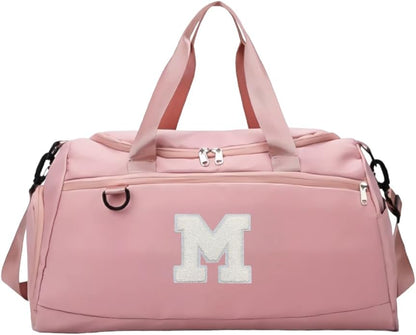 Small Gym Bag for Women Letter Style Small Duffle Bag for Travel Sport Carry on Bag-Pink(Letter M)