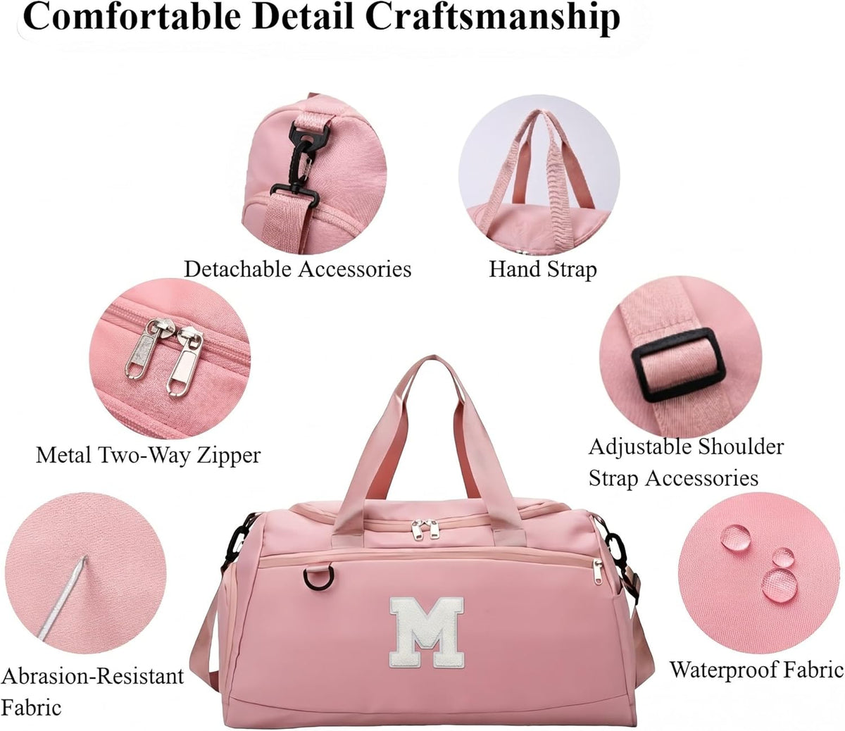 Small Gym Bag for Women Letter Style Small Duffle Bag for Travel Sport Carry on Bag-Pink(Letter M)