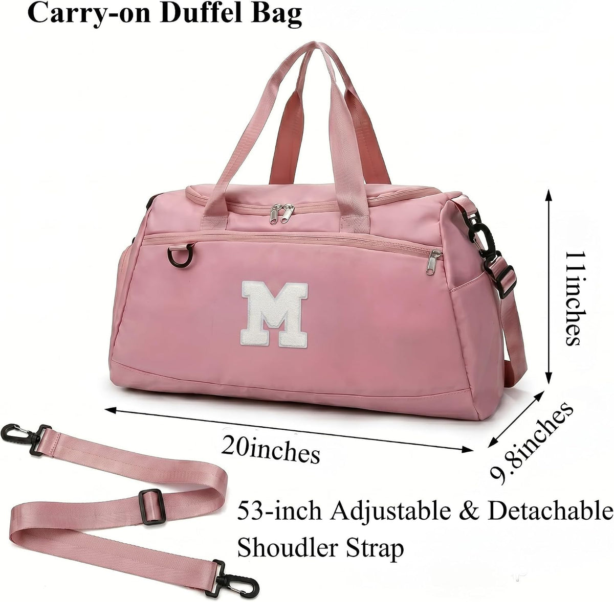 Small Gym Bag for Women Letter Style Small Duffle Bag for Travel Sport Carry on Bag-Pink(Letter M)