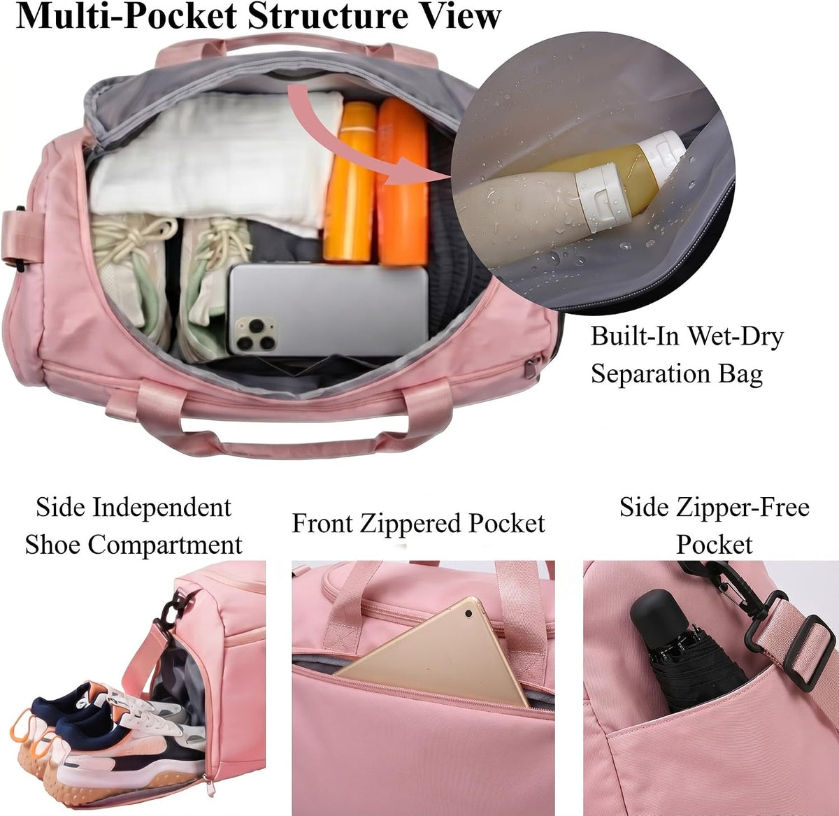 Small Gym Bag for Women Letter Style Small Duffle Bag for Travel Sport Carry on Bag-Pink(Letter M)