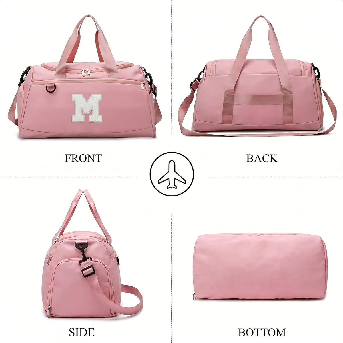 Small Gym Bag for Women Letter Style Small Duffle Bag for Travel Sport Carry on Bag-Pink(Letter M)
