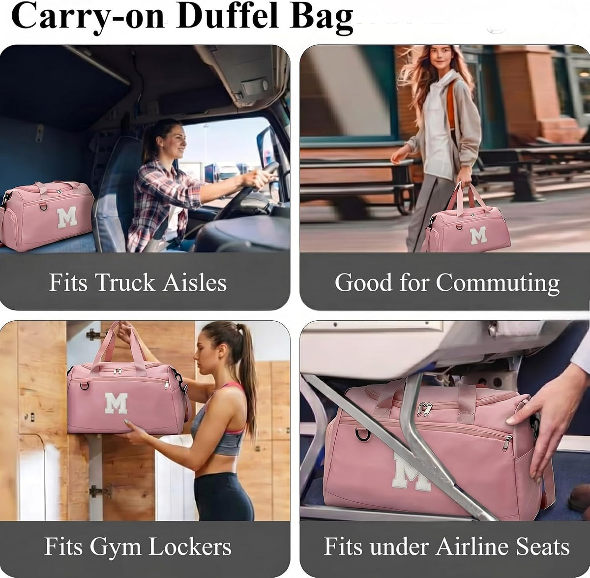 Small Gym Bag for Women Letter Style Small Duffle Bag for Travel Sport Carry on Bag-Pink(Letter M)