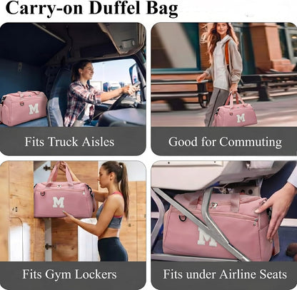 Small Gym Bag for Women Letter Style Small Duffle Bag for Travel Sport Carry on Bag-Pink(Letter M)