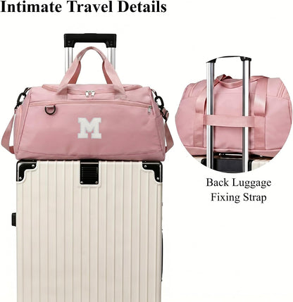 Small Gym Bag for Women Letter Style Small Duffle Bag for Travel Sport Carry on Bag-Pink(Letter M)