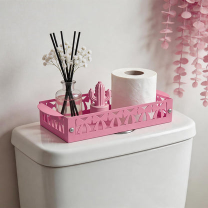 Pink Bow Toilet Paper Basket Set of 2 Metal Bathroom Organizer Pink Bathroom Decor Cute Toilet Paper Holder Coquette Bathroom Accessories Feminine Toilet Basket for Vanity Counter Shelf
