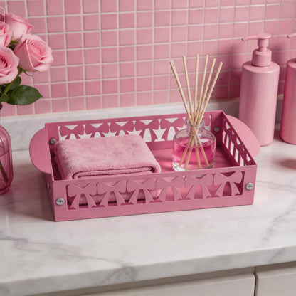 Pink Bow Toilet Paper Basket Set of 2 Metal Bathroom Organizer Pink Bathroom Decor Cute Toilet Paper Holder Coquette Bathroom Accessories Feminine Toilet Basket for Vanity Counter Shelf