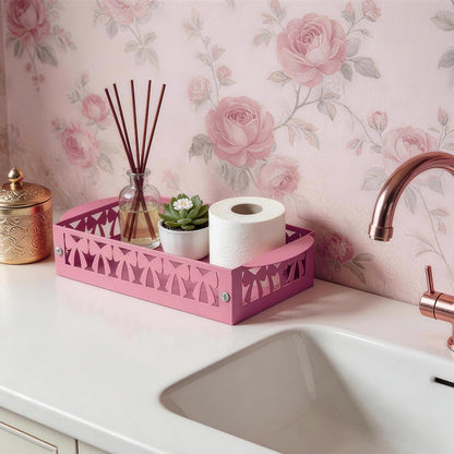 Pink Bow Toilet Paper Basket Set of 2 Metal Bathroom Organizer Pink Bathroom Decor Cute Toilet Paper Holder Coquette Bathroom Accessories Feminine Toilet Basket for Vanity Counter Shelf