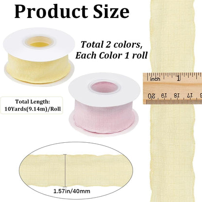 2 Rolls 20 Yards 1.5 Inch Ruffle Edge Ribbon Yellow Pink Double Ruffled Pleated Chiffon Silk Polyester Gathered Fabric Satin Ribbons Trim for Sewing Making Crafts Gift Wrapping Christmas DIY