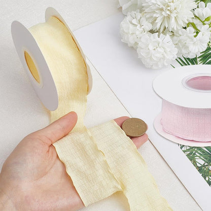2 Rolls 20 Yards 1.5 Inch Ruffle Edge Ribbon Yellow Pink Double Ruffled Pleated Chiffon Silk Polyester Gathered Fabric Satin Ribbons Trim for Sewing Making Crafts Gift Wrapping Christmas DIY