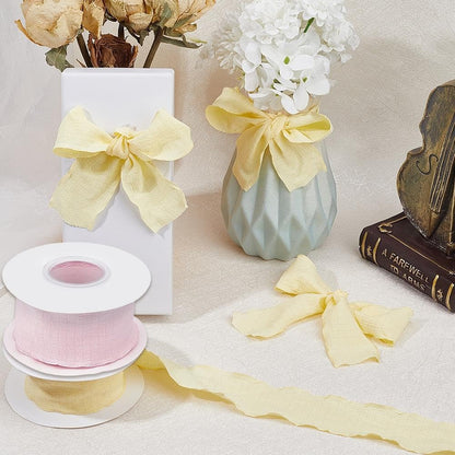 2 Rolls 20 Yards 1.5 Inch Ruffle Edge Ribbon Yellow Pink Double Ruffled Pleated Chiffon Silk Polyester Gathered Fabric Satin Ribbons Trim for Sewing Making Crafts Gift Wrapping Christmas DIY