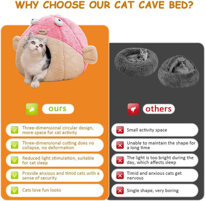 Cat Beds for Indoor Cats-Cat Bed Cave,Cute Lively Pufferfish Shape,Pink M