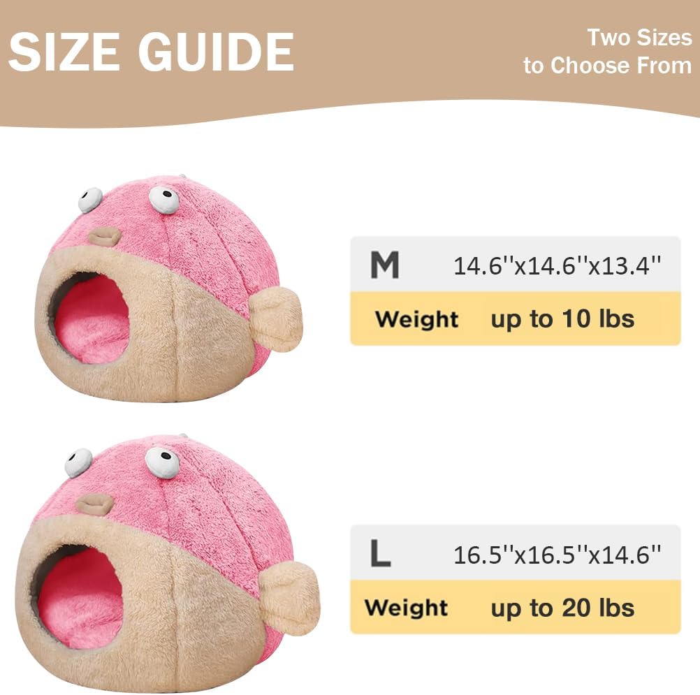 Cat Beds for Indoor Cats-Cat Bed Cave,Cute Lively Pufferfish Shape,Pink M