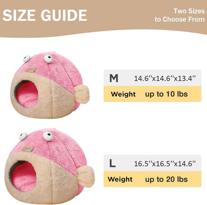 Cat Beds for Indoor Cats-Cat Bed Cave,Cute Lively Pufferfish Shape,Pink M