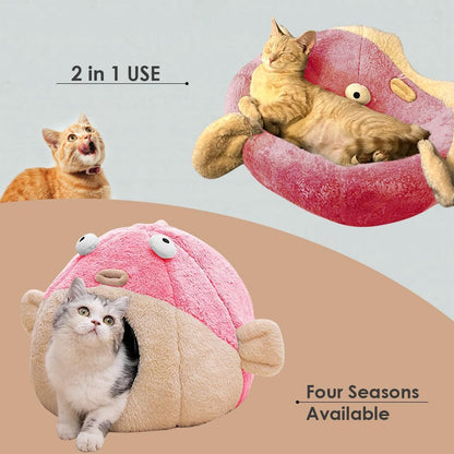 Cat Beds for Indoor Cats-Cat Bed Cave,Cute Lively Pufferfish Shape,Pink M