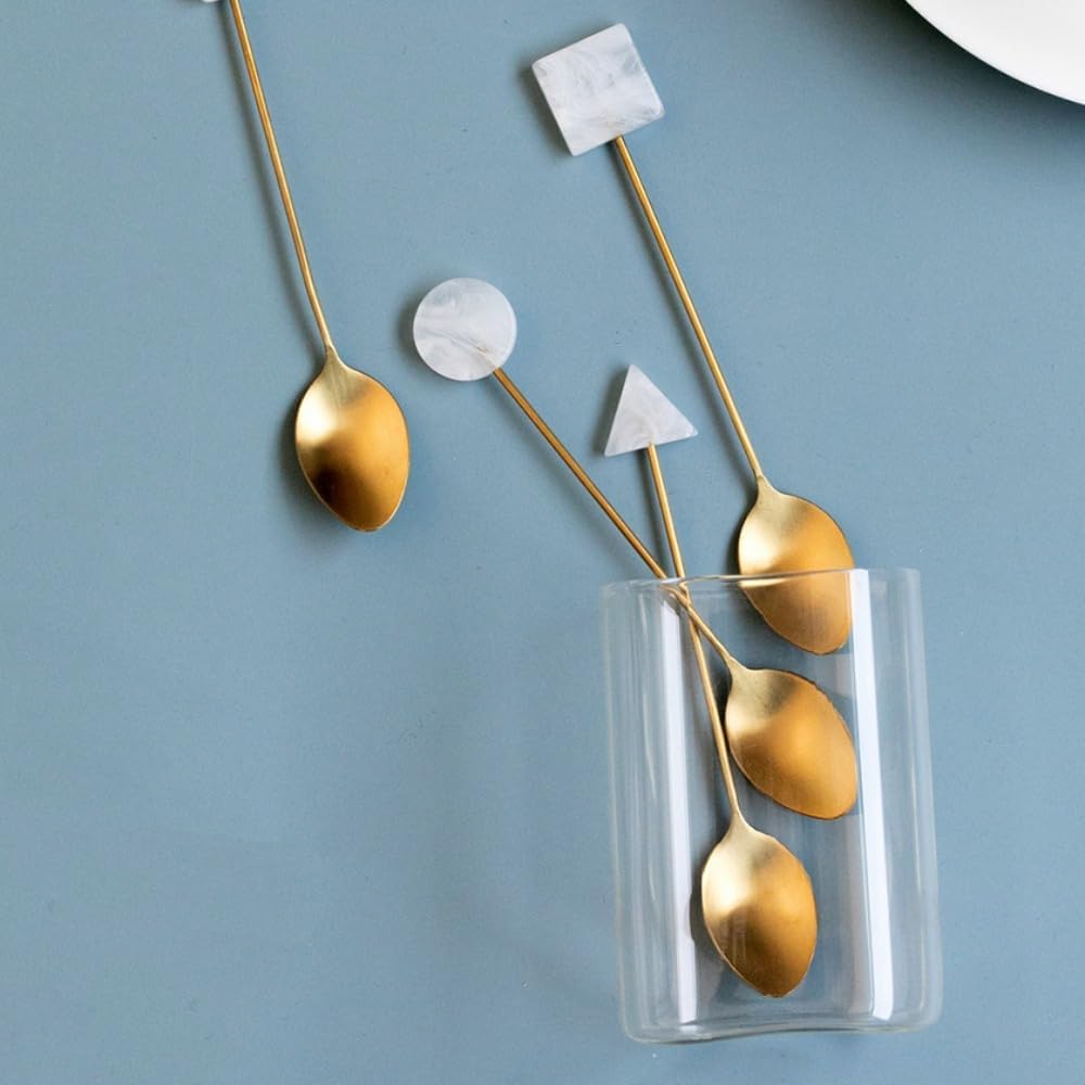 (8 Pieces) Acrylic Decoration Stainless Steel Coffee Spoon Dessert Cake Milk Tea Fruit Fork Stirring Small Fork Spoon Long Fork Spoon (Pink,12.8 cm / 5.03 in)